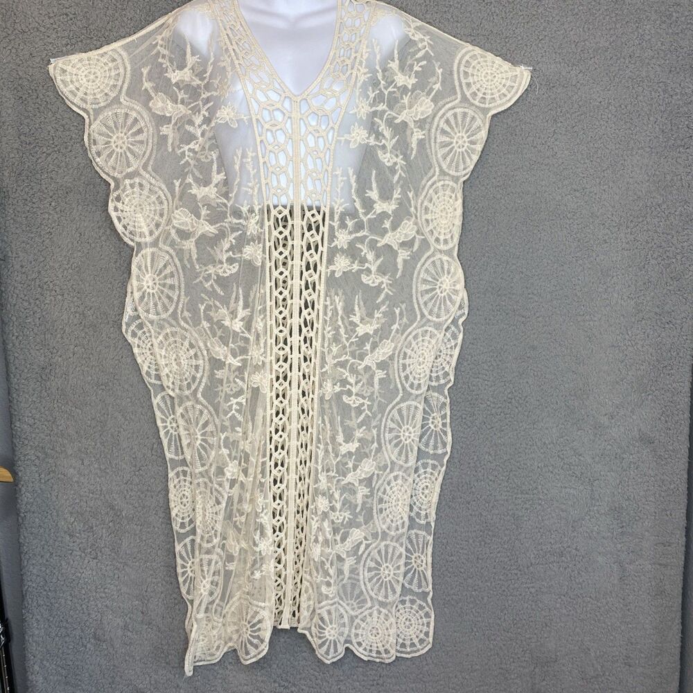 Rebellion Sheer Lace Crochet Boho Romantic Ivory Lace Layer Dress M Side Slits